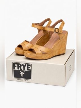 Frye Tan Leather Wedge Sandals Size 7 Women Platform Boho Heels